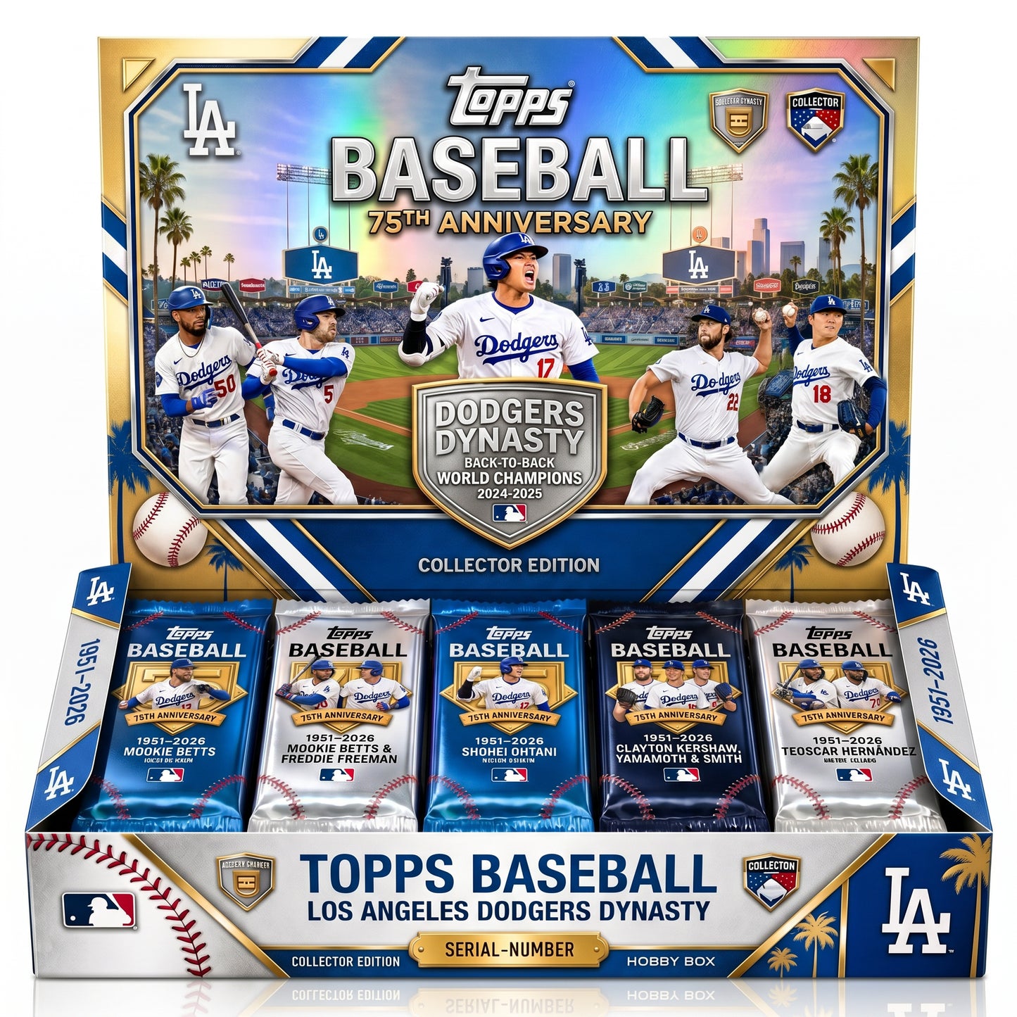 TOPPS Baseball 75 × Los Angeles Dodgers 2024-2025 Back-to-Back World Champions Dodgers Dynasty Premium Hobby Box