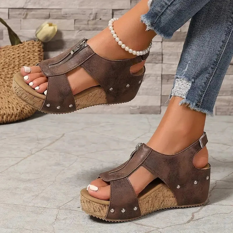 🔥Last Day 49% OFF - Orthopedic Zipper Thick sole Wedge Sandals ( Buy 2 Free Shipping )