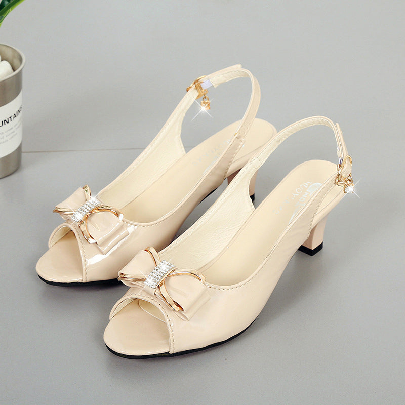 Women's Elegant Peep-Toe Slingback Sandals – Mid-Heel, Bow Detail & Adjustable Strap