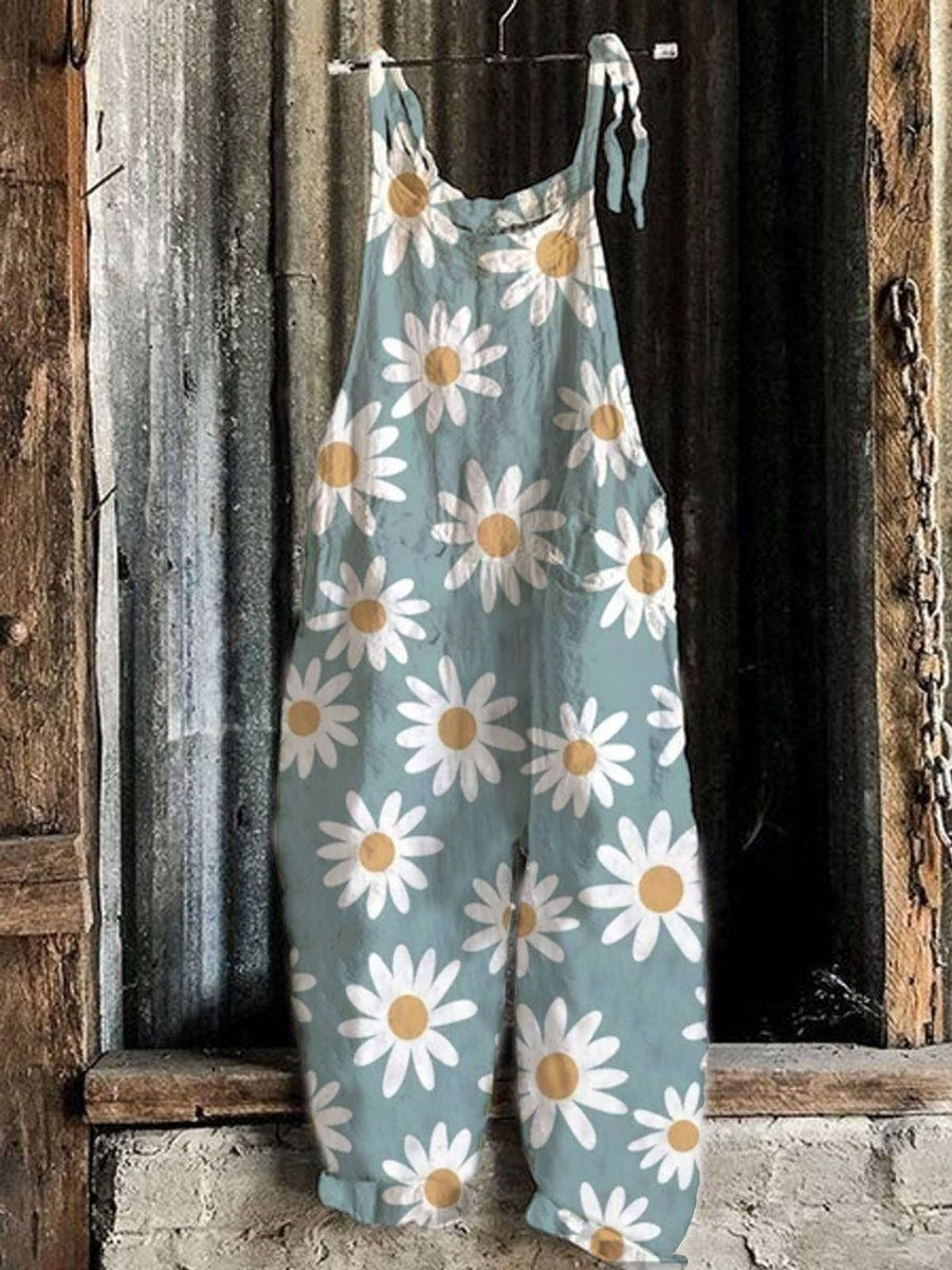 2024 new sweet fresh print retro wide-leg women's jumpsuit