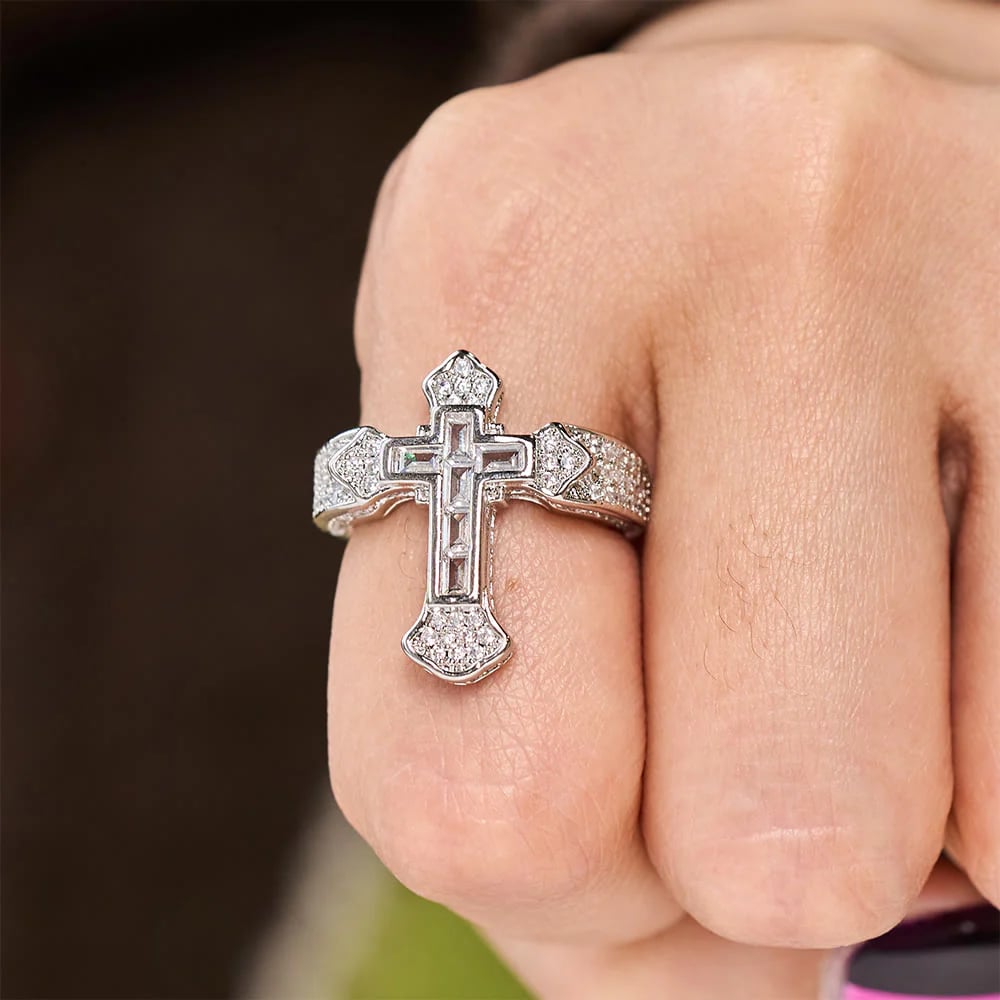 Christianartworkshop Central Cross Motif Ring with Cubic Zirconia Accents: Carry His Care in Daily Wear