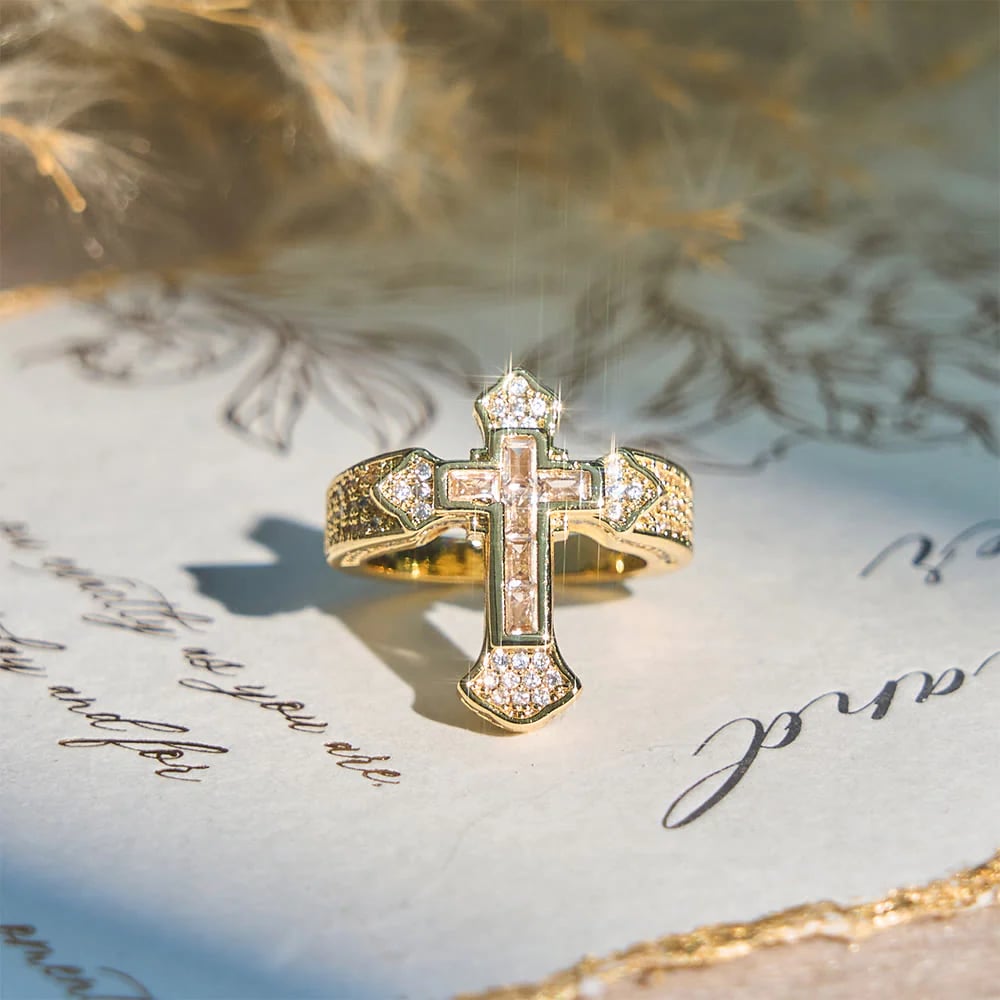 Christianartworkshop Central Cross Motif Ring with Cubic Zirconia Accents: Carry His Care in Daily Wear