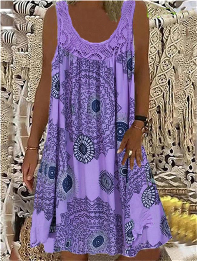 Women's Digital Printed Off-Shoulder Sexy Suspender Loose Dress Lace Casual Skirt