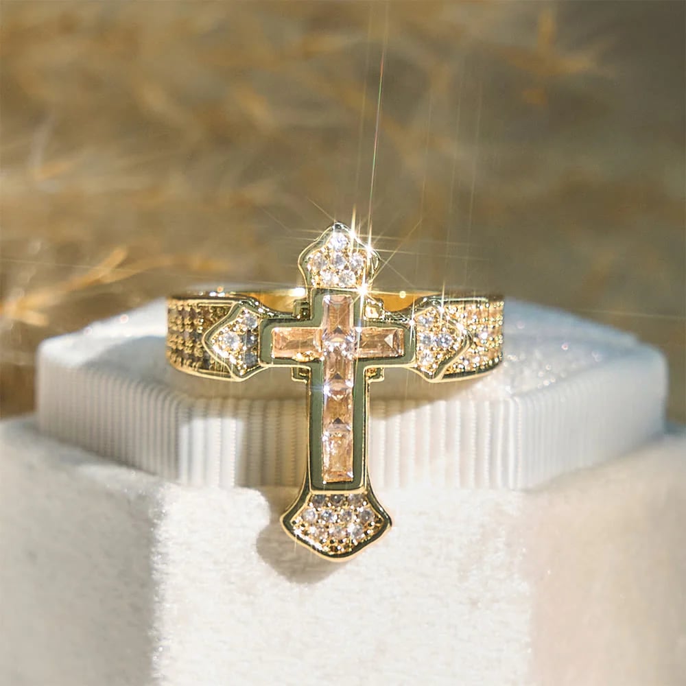 Christianartworkshop Central Cross Motif Ring with Cubic Zirconia Accents: Carry His Care in Daily Wear