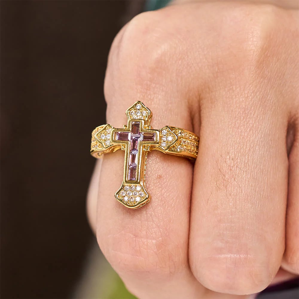 Christianartworkshop Central Cross Motif Ring with Cubic Zirconia Accents: Carry His Care in Daily Wear