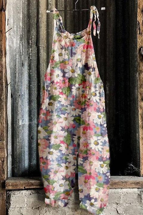 2024 new sweet fresh print retro wide-leg women's jumpsuit
