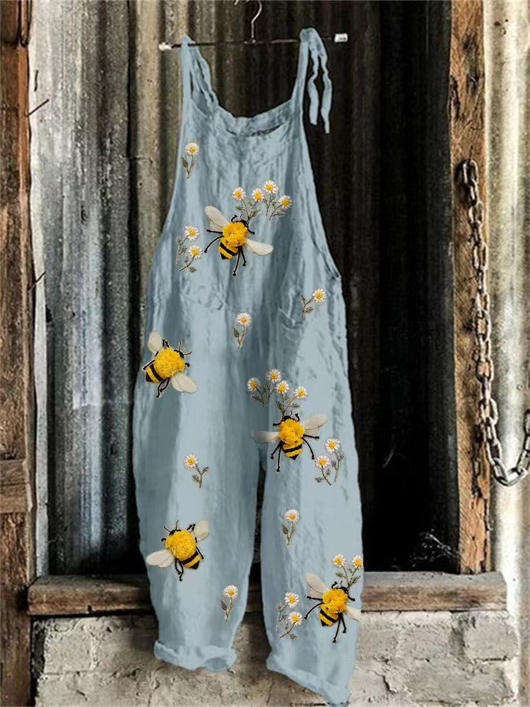 3D Printed Sweet Fresh Printed Retro Wide Leg Jumpsuit