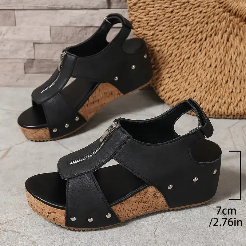 🔥Last Day 49% OFF - Orthopedic Zipper Thick sole Wedge Sandals  ( Buy 2 Free Shipping )