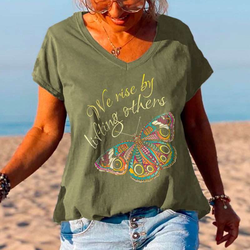 We Rise By Lifting Others Butterfly Printed Graphic Tees