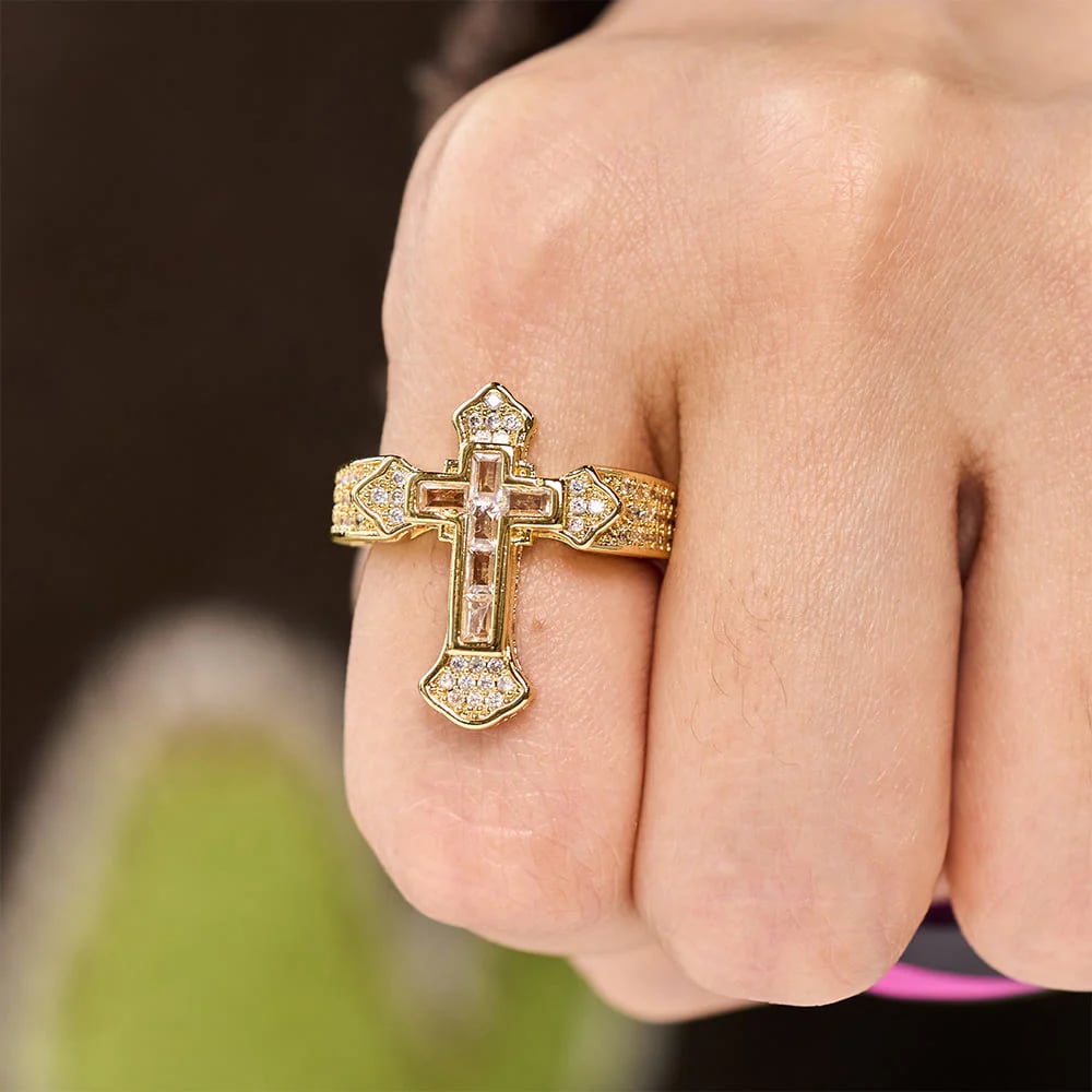 Christianartworkshop Central Cross Motif Ring with Cubic Zirconia Accents: Carry His Care in Daily Wear