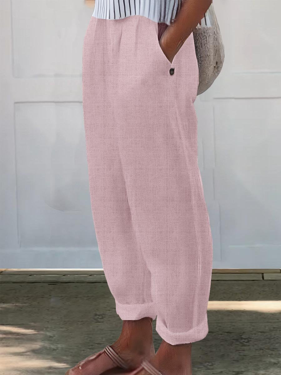 Women's Printed Cotton And Linen Casual Pants