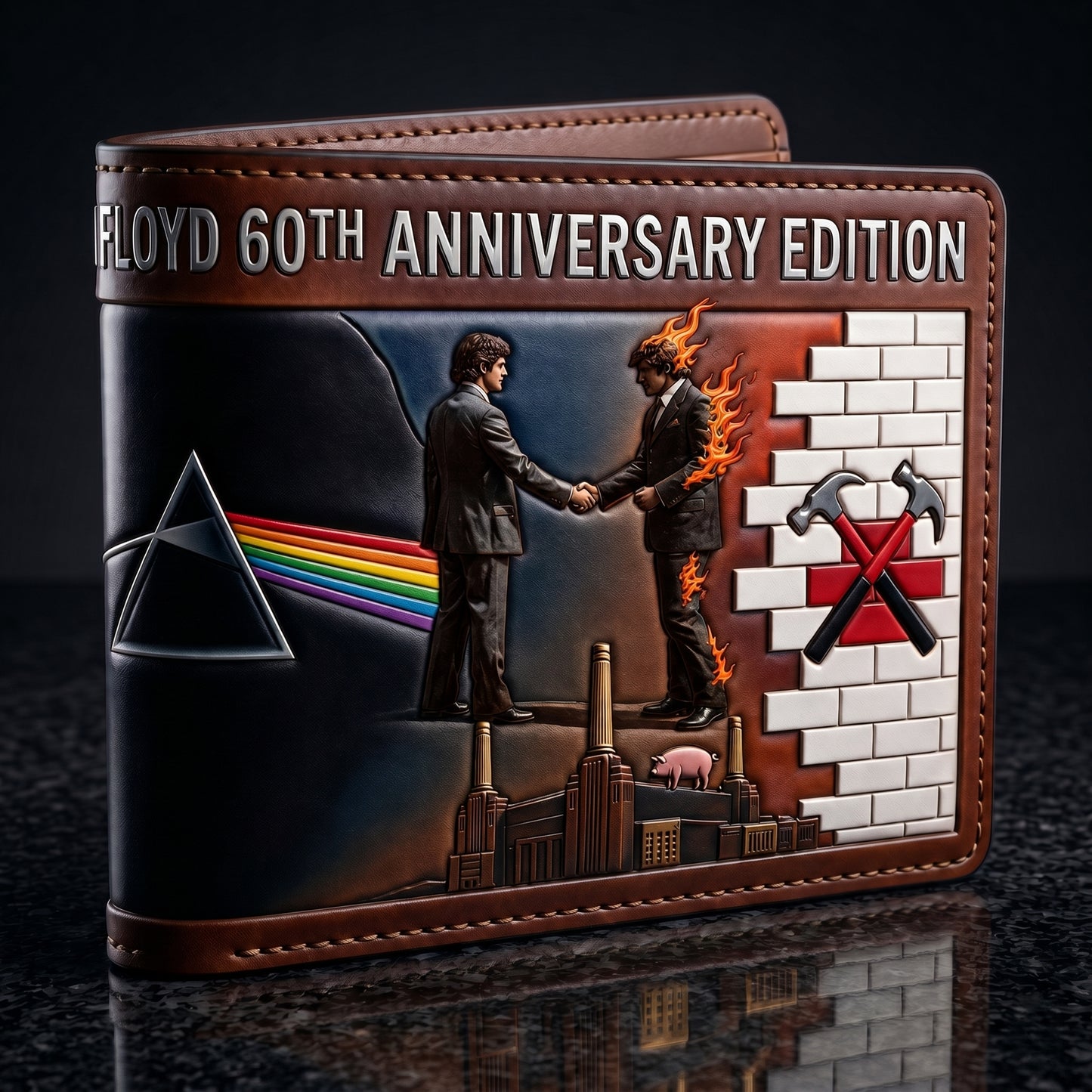 Pink Floyd 60th Anniversary Edition Embossed Leather Vintage Wallet