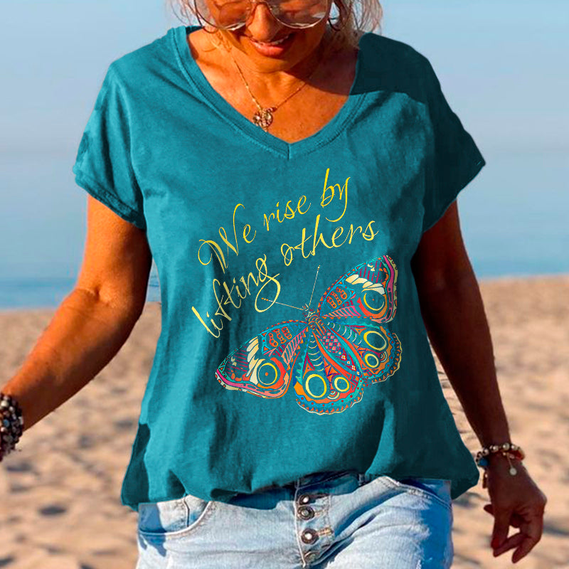 We Rise By Lifting Others Butterfly Printed Graphic Tees