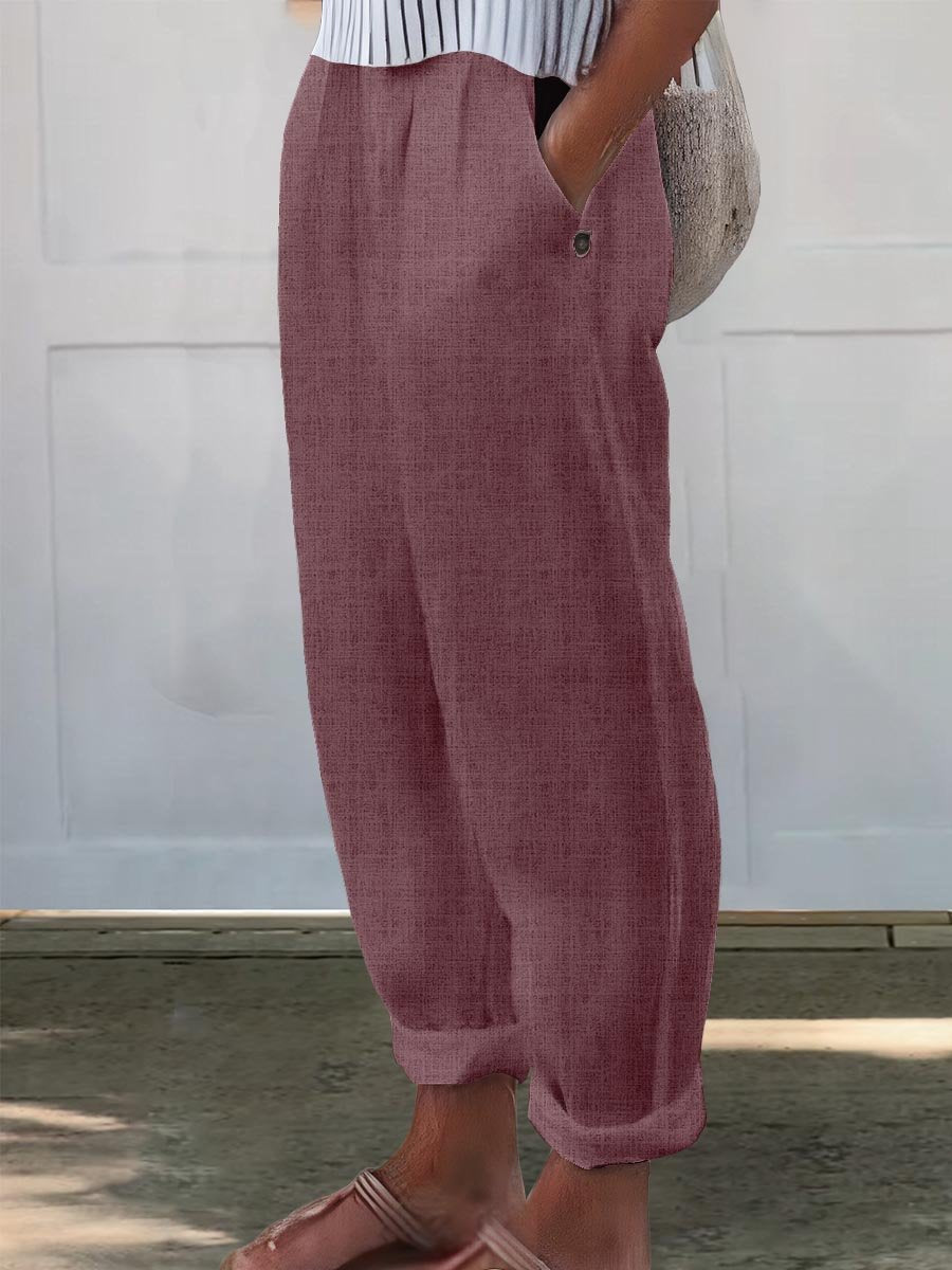 Women's Printed Cotton And Linen Casual Pants