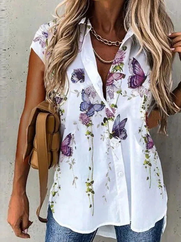 Womens Butterfly Patterns Short Sleeves Shirt