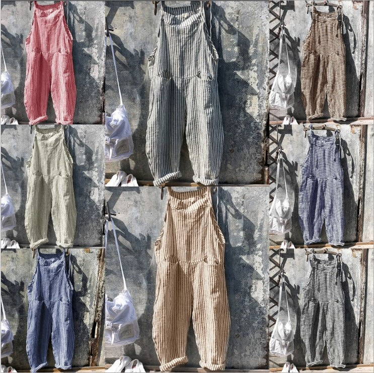 Strap Striped Jumpsuit Wide Leg Pants