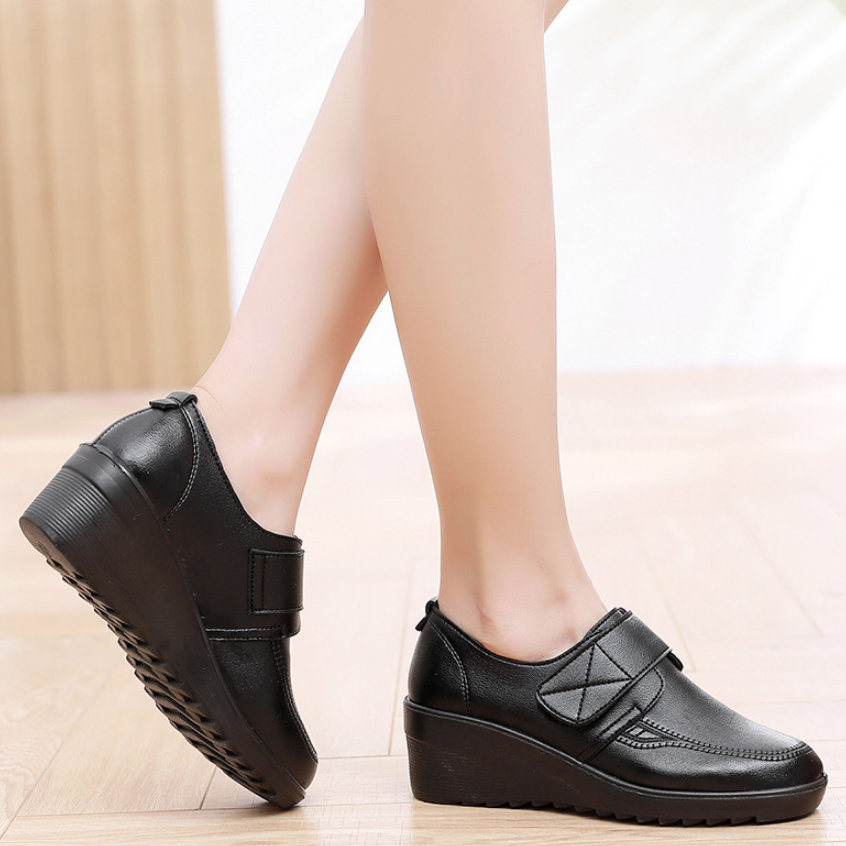 ⏰Limited Time Sale 49% OFF - Comfortable Leather Wedge Shoes with Secure Velcro Strap for All-Day Comfort