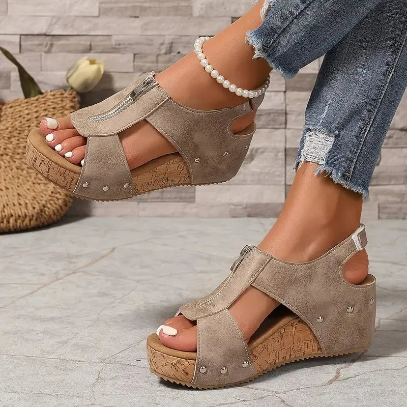 🔥Last Day 49% OFF - Orthopedic Zipper Thick sole Wedge Sandals  ( Buy 2 Free Shipping )