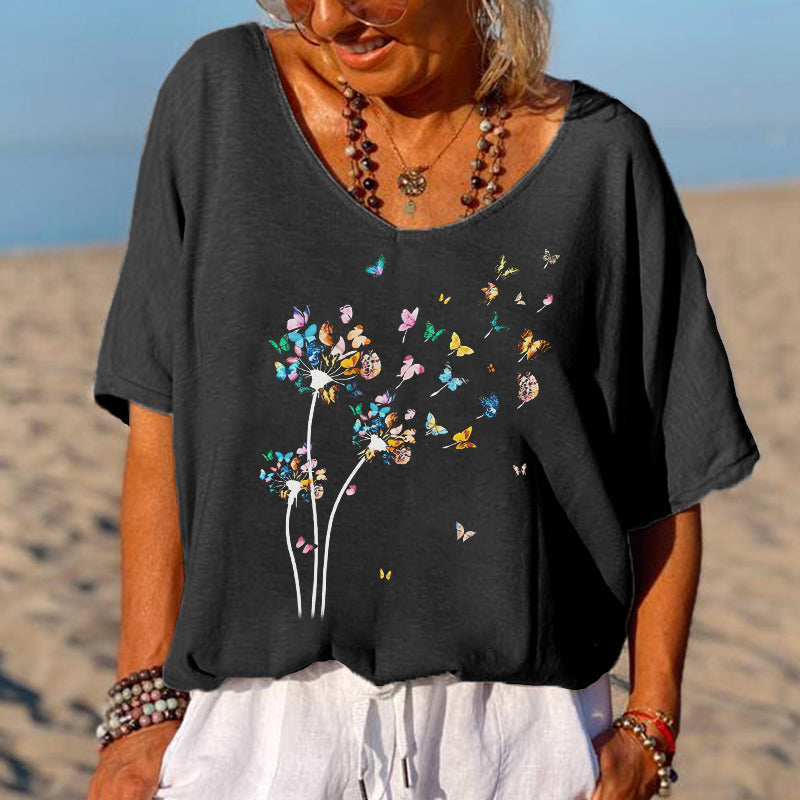 Butterfly Dandelion Printed Women's T-shirt