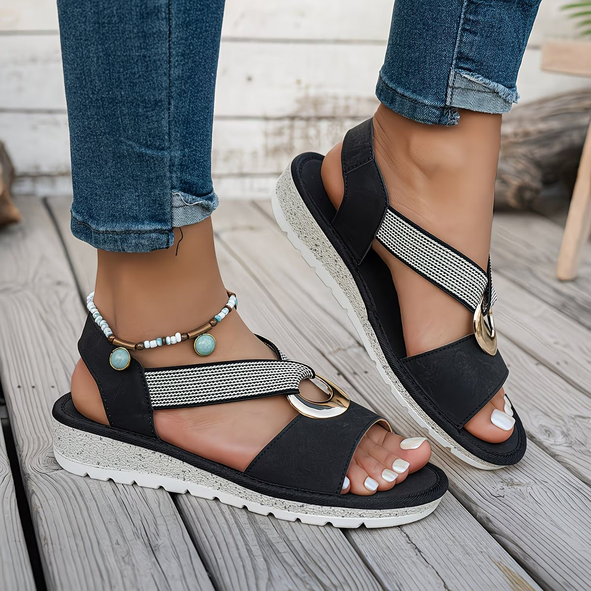 🔥Last day 49% OFF - Women's Metal Buckle Flat Sandals
