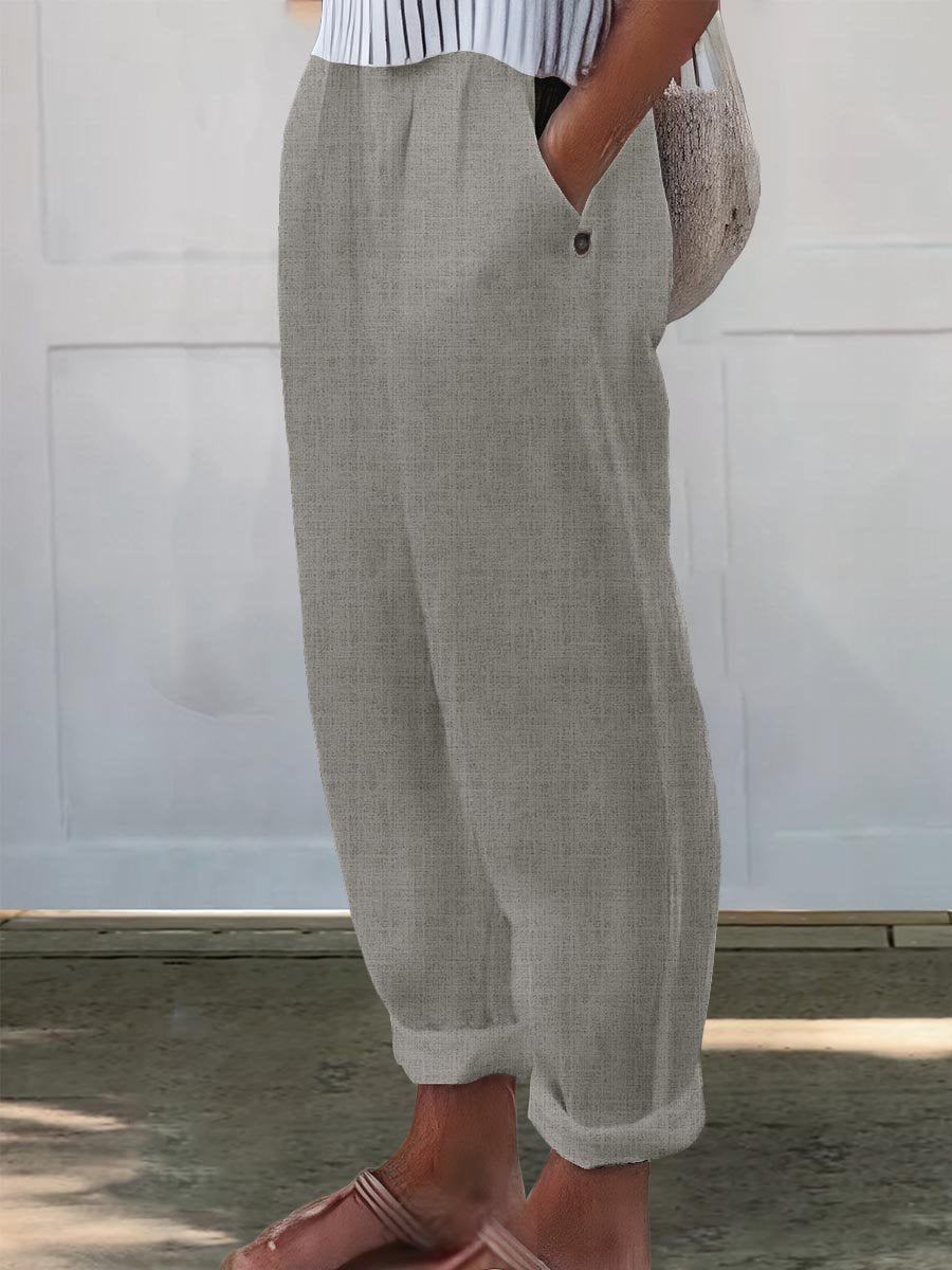 Women's Printed Cotton And Linen Casual Pants