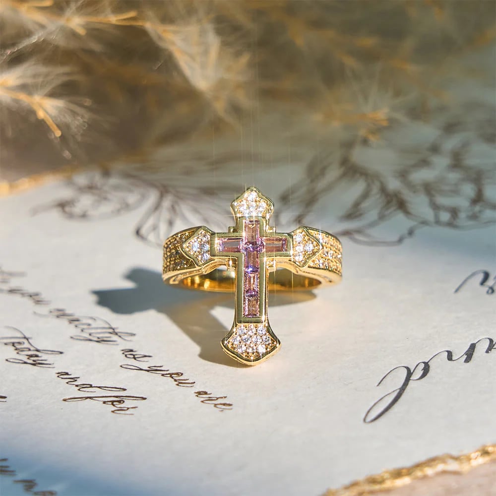 Christianartworkshop Central Cross Motif Ring with Cubic Zirconia Accents: Carry His Care in Daily Wear