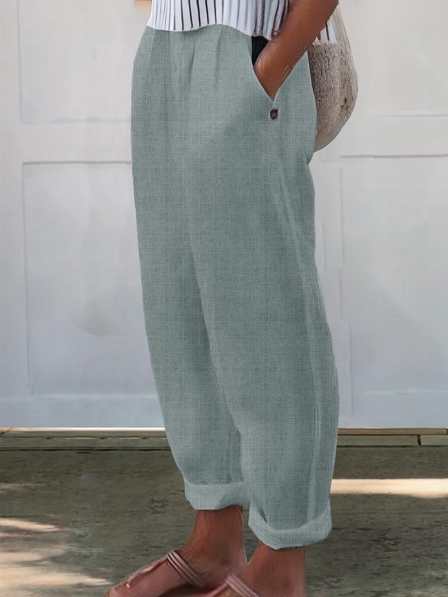 Women's Printed Cotton And Linen Casual Pants