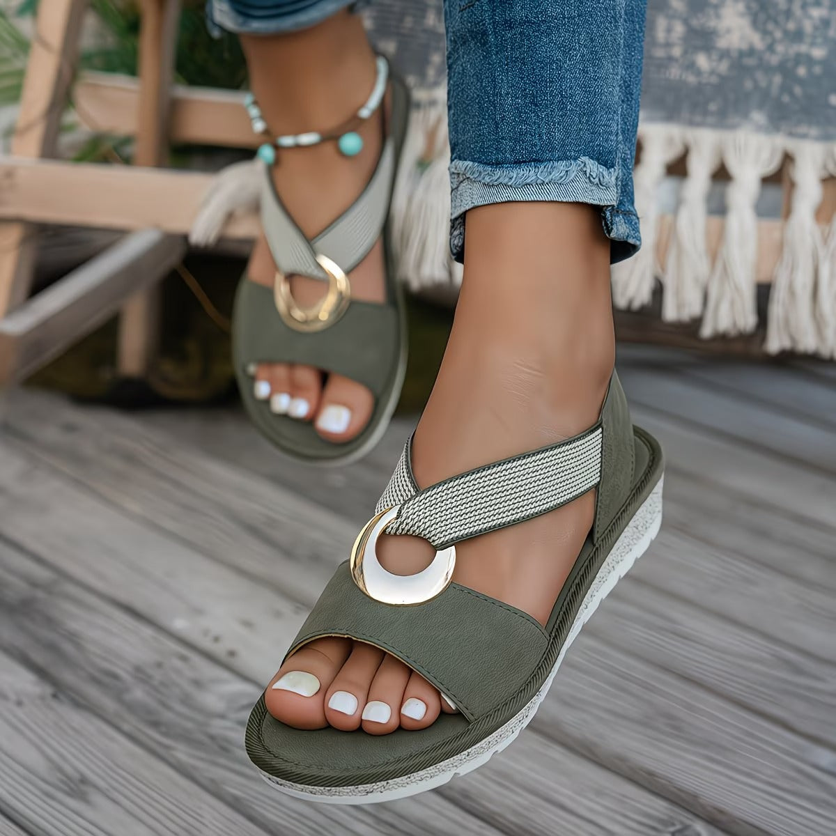 🔥Last day 49% OFF - Women's Metal Buckle Flat Sandals