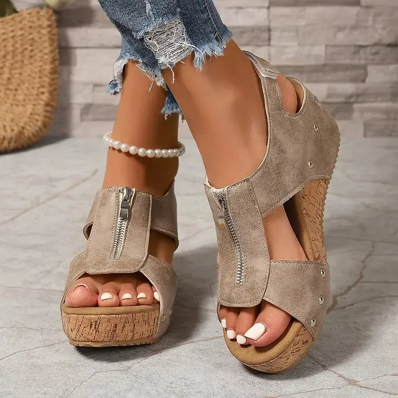 🔥Last Day 49% OFF - Orthopedic Zipper Thick sole Wedge Sandals  ( Buy 2 Free Shipping )