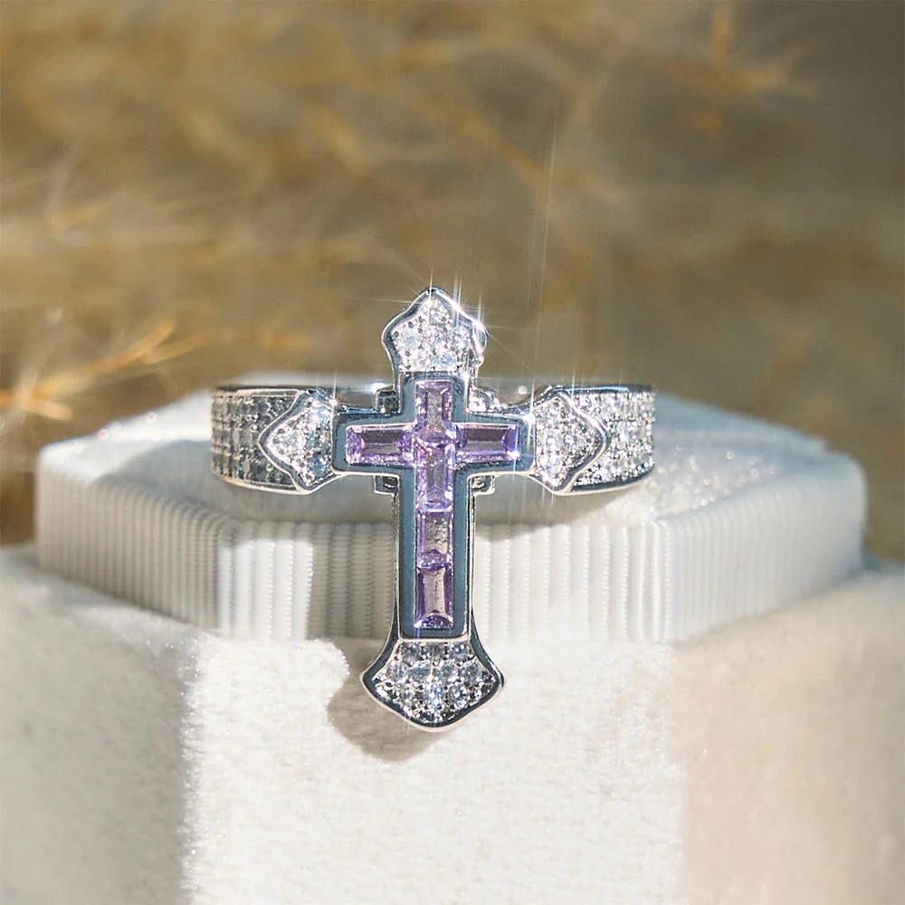 Christianartworkshop Central Cross Motif Ring with Cubic Zirconia Accents: Carry His Care in Daily Wear