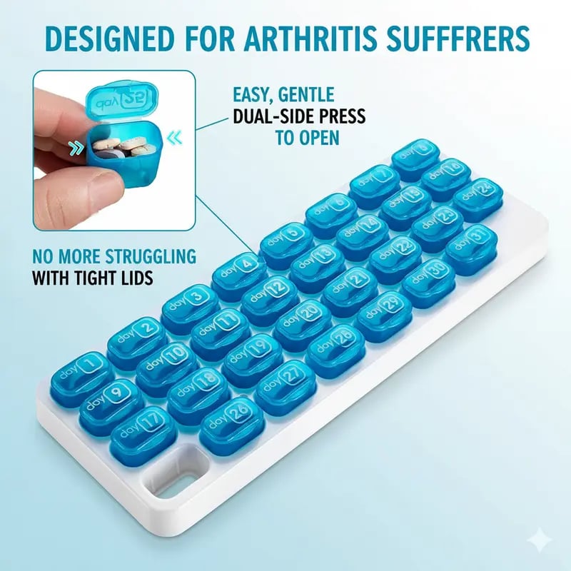 💊Monthly Pill Organizer with Easy-Open Lids - 31 Removable Daily Pods & Travel Case