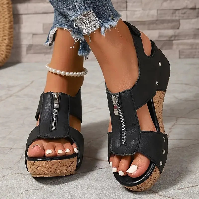 🔥Last Day 49% OFF - Orthopedic Zipper Thick sole Wedge Sandals  ( Buy 2 Free Shipping )