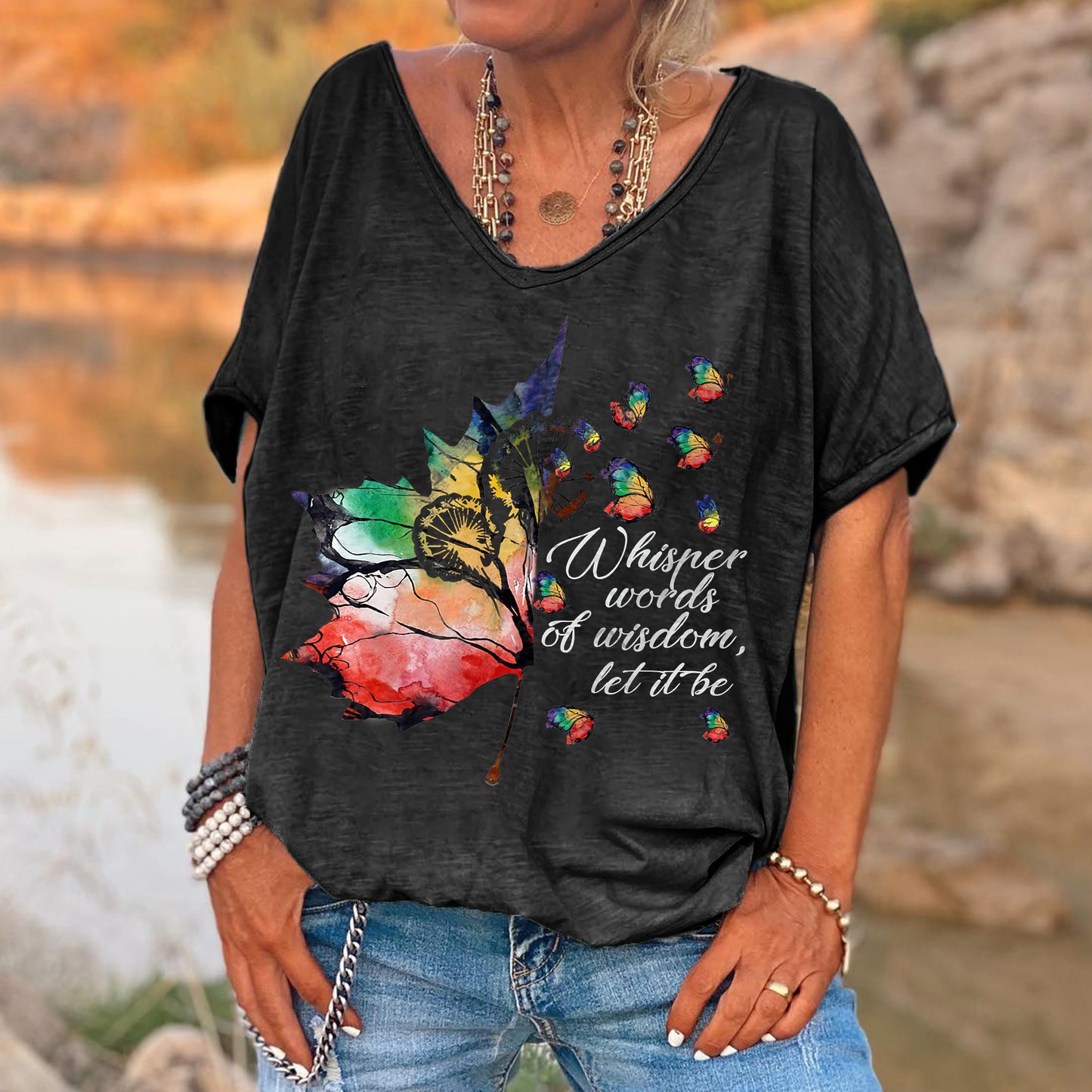 Colorful Butterflies Printed Hippie T-shirt
