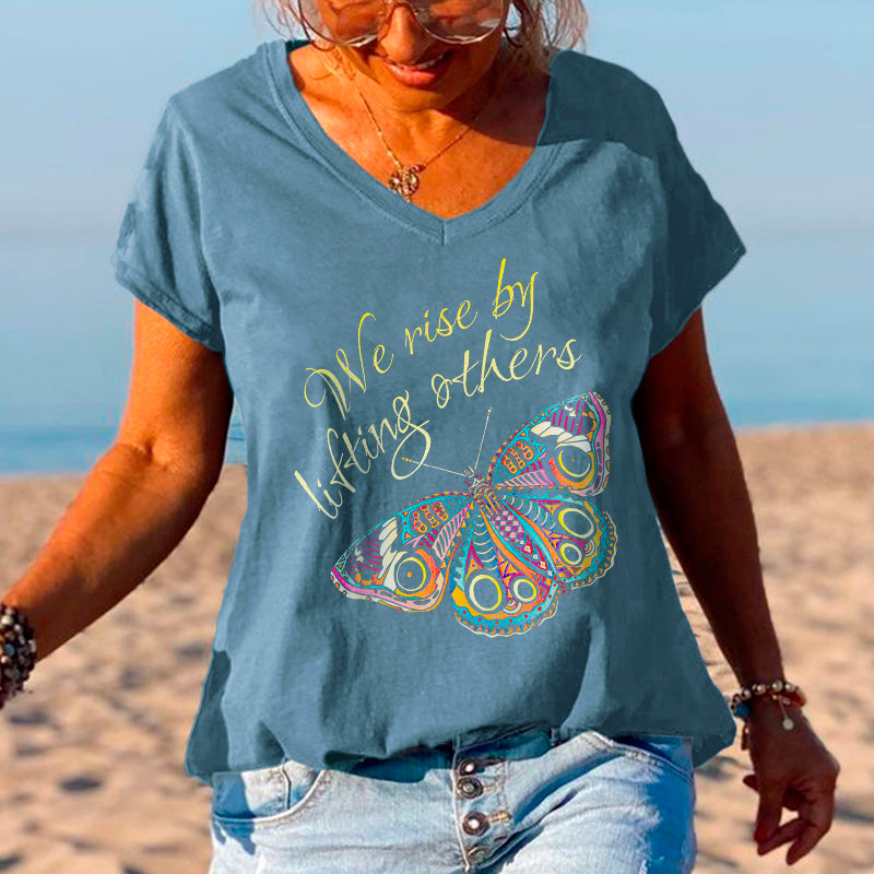 We Rise By Lifting Others Butterfly Printed Graphic Tees