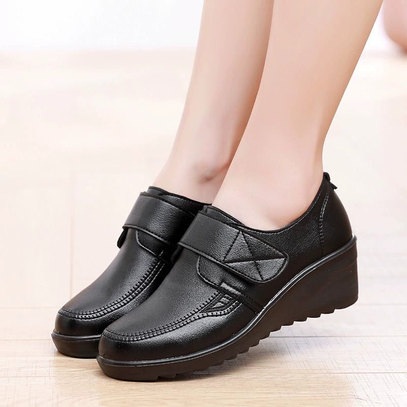 ⏰Limited Time Sale 49% OFF - Comfortable Leather Wedge Shoes with Secure Velcro Strap for All-Day Comfort