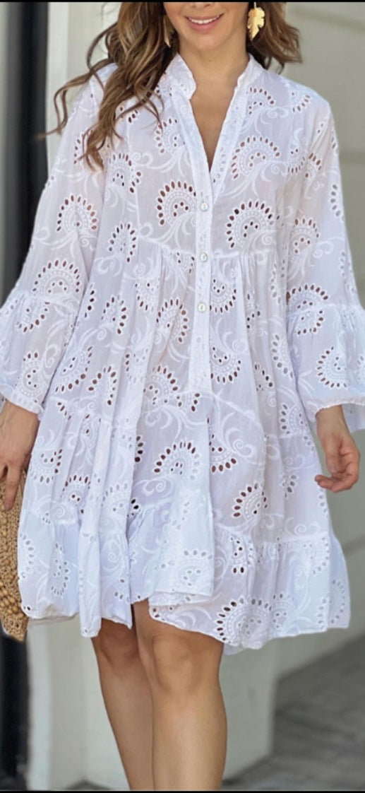 Fawna – Embroidered Tiered Mini Dress