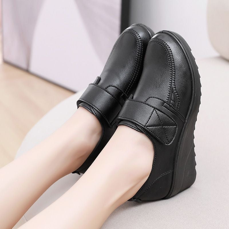 ⏰Limited Time Sale 49% OFF - Comfortable Leather Wedge Shoes with Secure Velcro Strap for All-Day Comfort