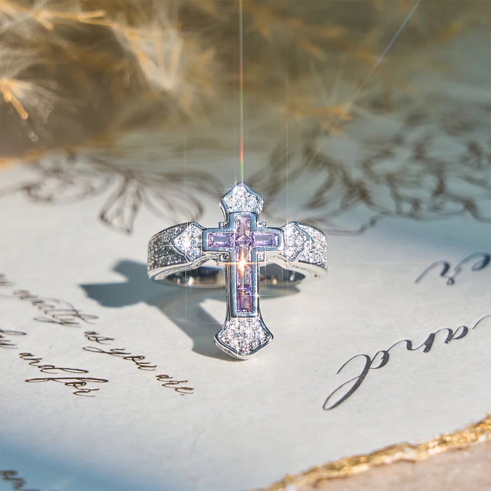 Christianartworkshop Central Cross Motif Ring with Cubic Zirconia Accents: Carry His Care in Daily Wear