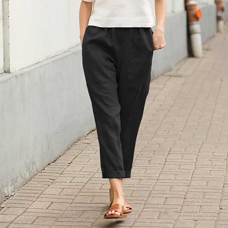 Solid Color Comfortable Cotton Linen Casual Pants