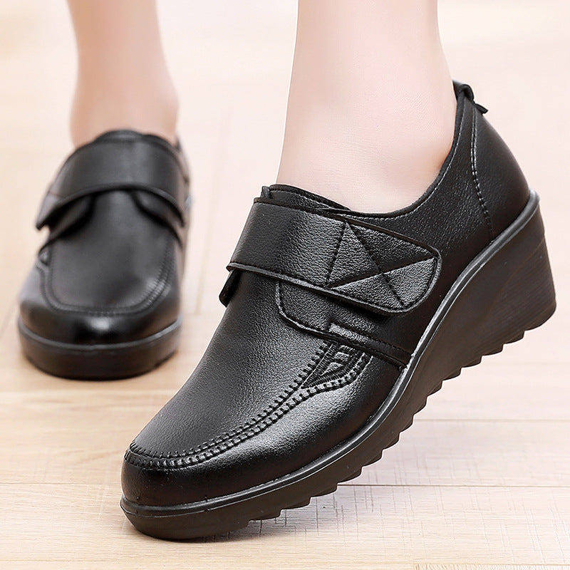 ⏰Limited Time Sale 49% OFF - Comfortable Leather Wedge Shoes with Secure Velcro Strap for All-Day Comfort