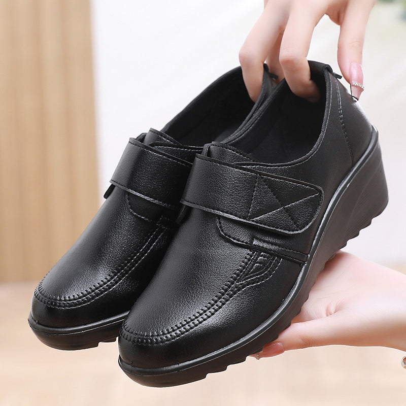 ⏰Limited Time Sale 49% OFF - Comfortable Leather Wedge Shoes with Secure Velcro Strap for All-Day Comfort