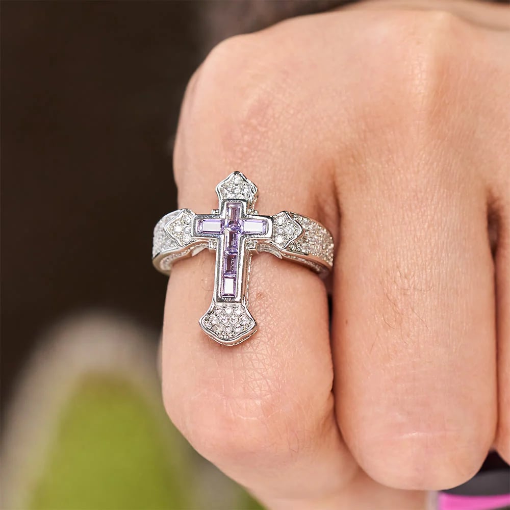 Christianartworkshop Central Cross Motif Ring with Cubic Zirconia Accents: Carry His Care in Daily Wear