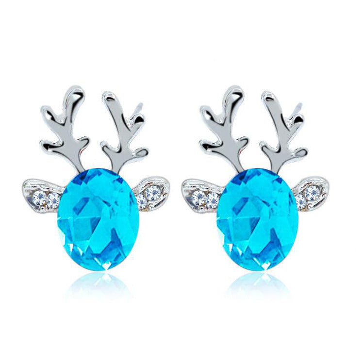 Christmas Crystal Gemstone Antler Reindeer Earrings