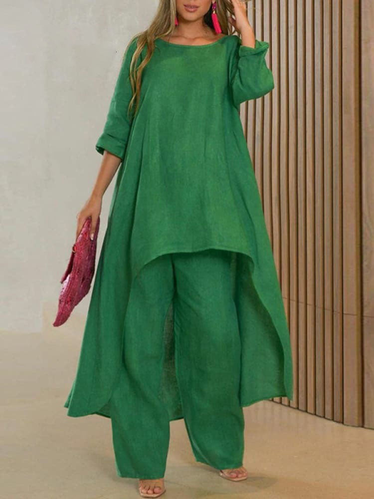Women's Cotton And Linen Casual Solid Color Suit