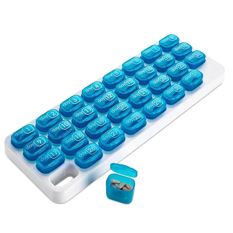 💊Monthly Pill Organizer with Easy-Open Lids - 31 Removable Daily Pods & Travel Case