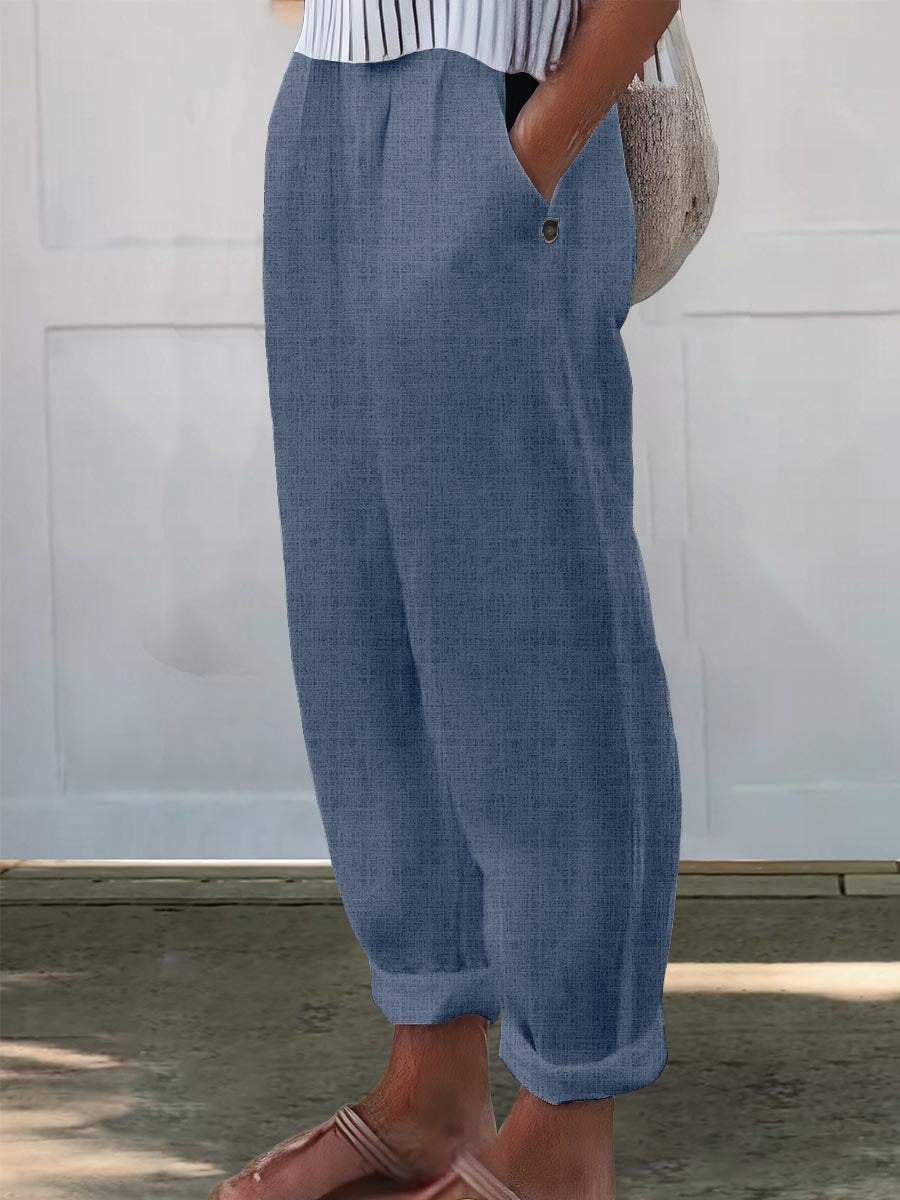 Women's Printed Cotton And Linen Casual Pants