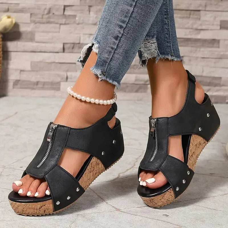 🔥Last Day 49% OFF - Orthopedic Zipper Thick sole Wedge Sandals  ( Buy 2 Free Shipping )