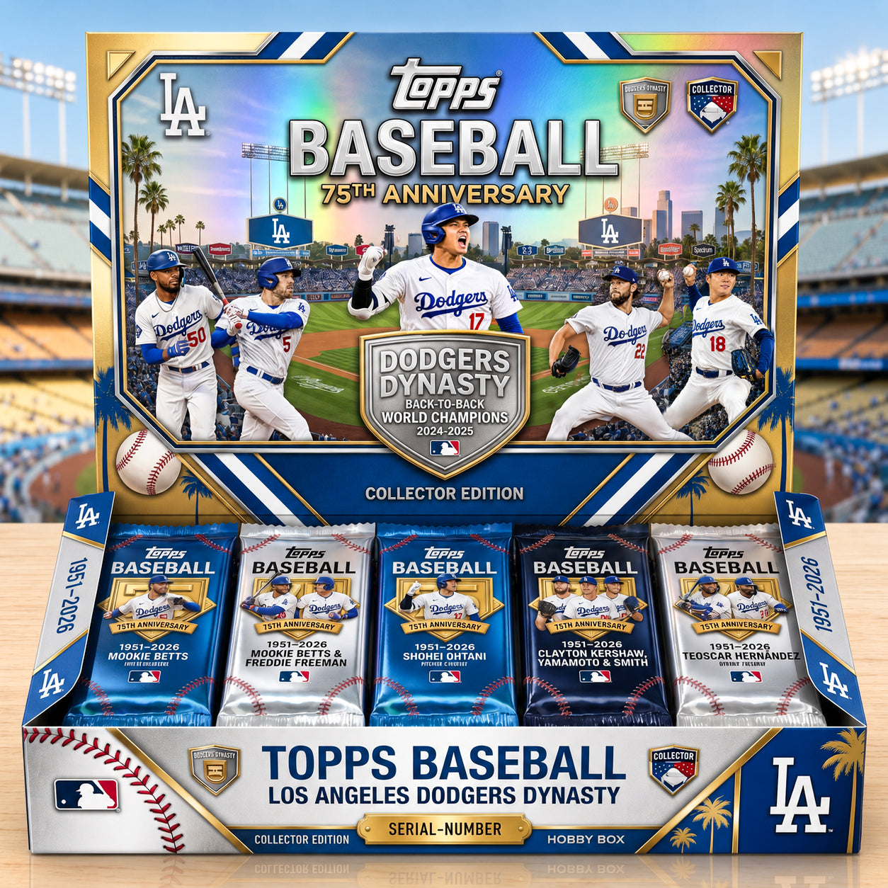 TOPPS Baseball 75 × Los Angeles Dodgers 2024-2025 Back-to-Back World Champions Dodgers Dynasty Premium Hobby Box