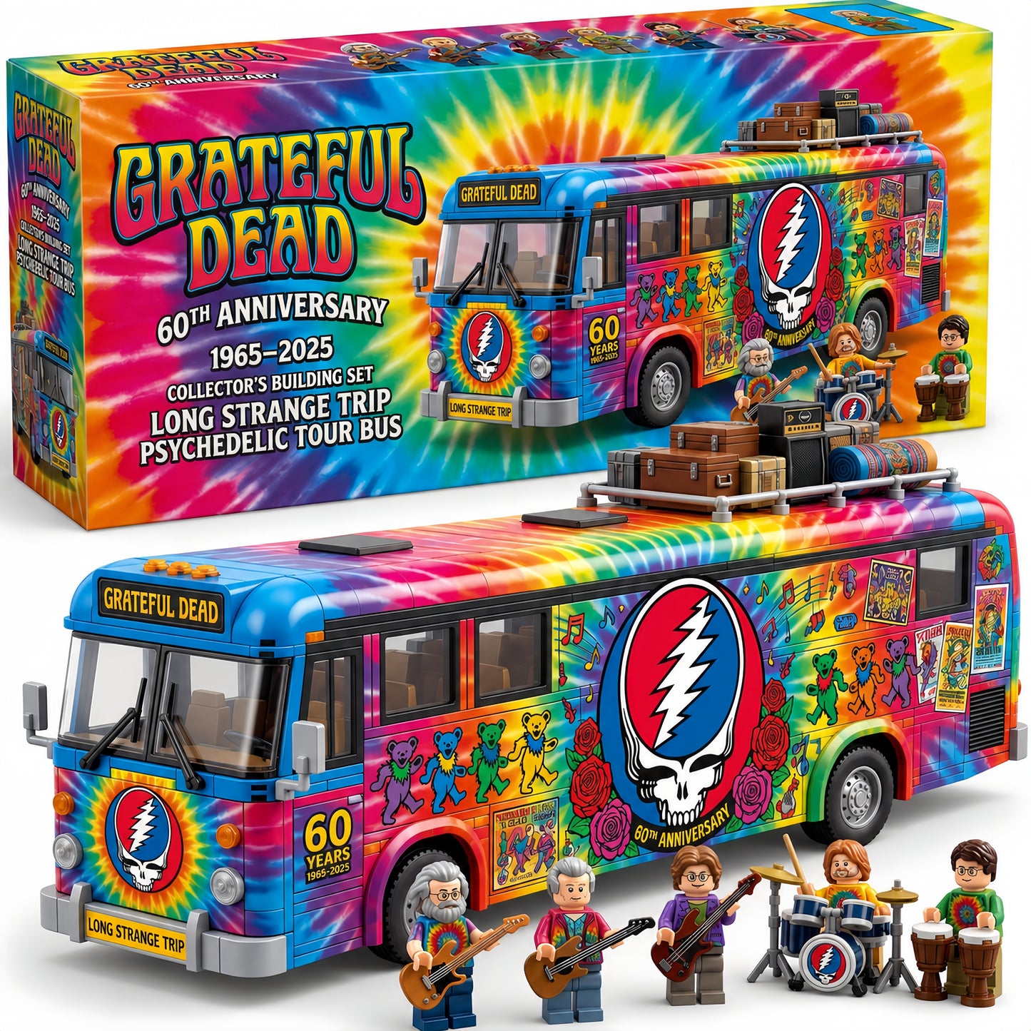 Grateful Dead 60th Anniversary Psychedelic Tour Bus Collector’s Building Set