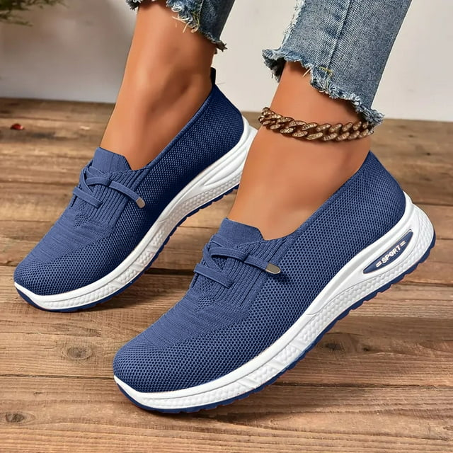 🔥Last day 49% OFF🔥-Slip On Sneakers Women Breathable Mesh Knitted Woven Low Top Walking Shoes Lightweight Wide Width Non-Slip Shoes